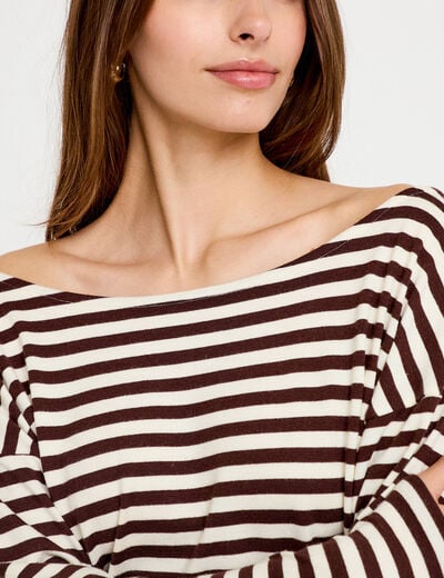 T-shirt col bateau manches longues blanc femme
