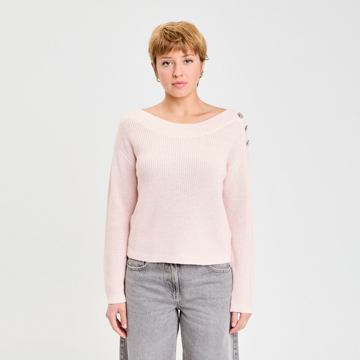 Pull col bateau rose clair femme