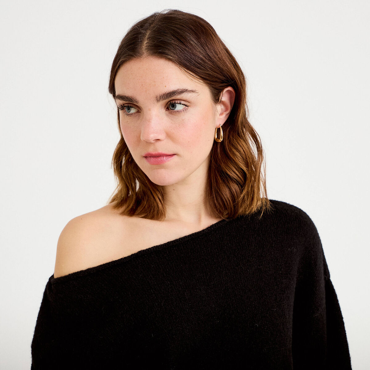 Pull col bateau noir femme