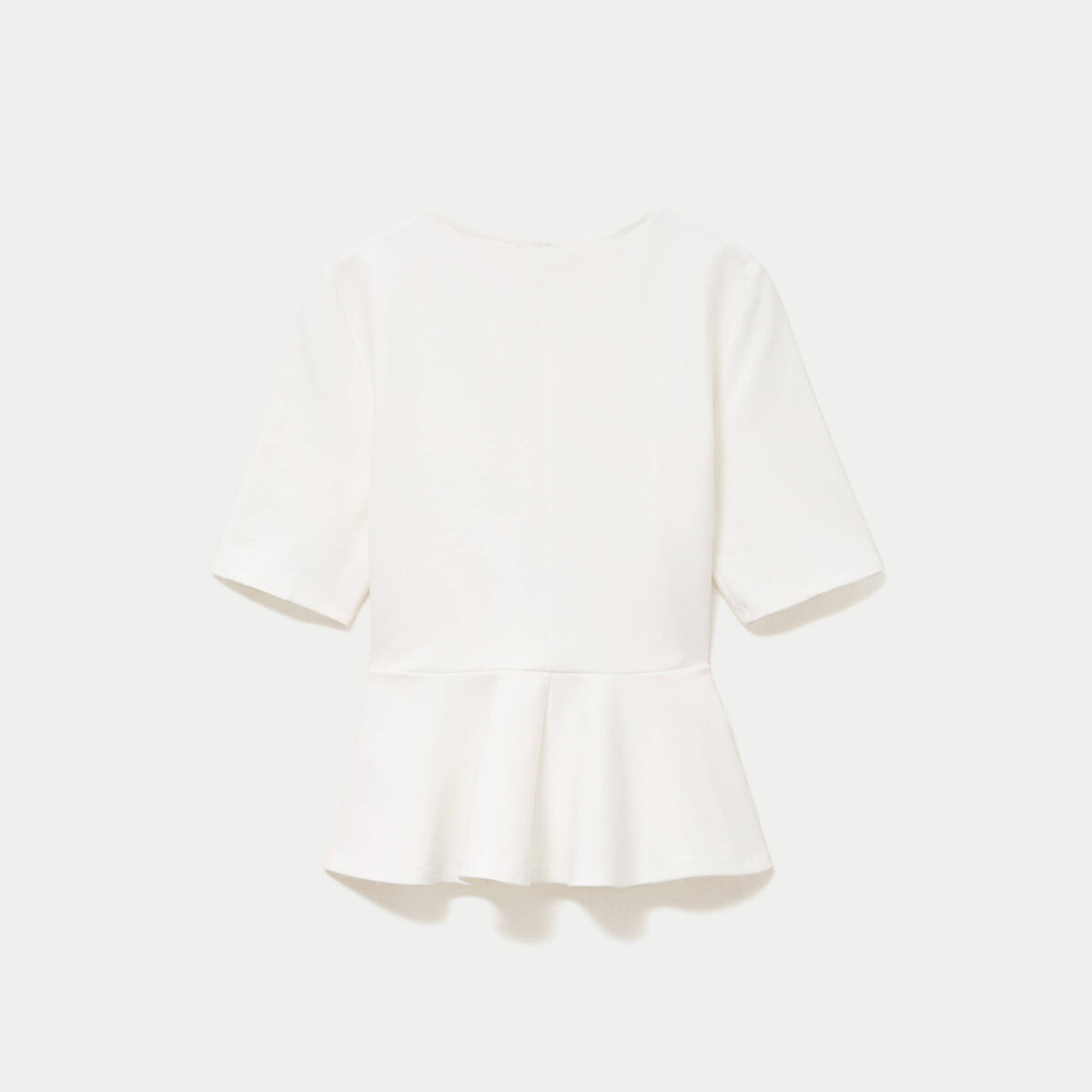 Top p&eacute;plum ceintur&eacute; manches courtes ecru femme