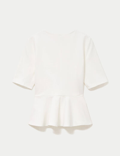 Top p&eacute;plum ceintur&eacute; manches courtes ecru femme