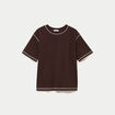 Top col rond manches courtes marron fonc&eacute; femme
