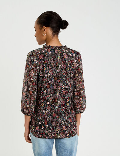 Blouse col v manches 3/4 multicolore femme