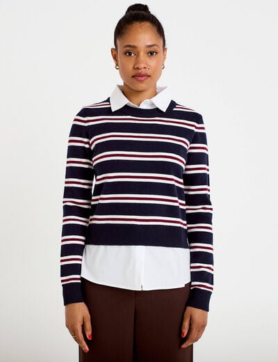 Pull 2-en-1 chemise bleu marine femme