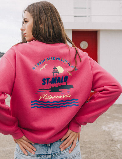 Sweat col rond manches longues rose fushia femme