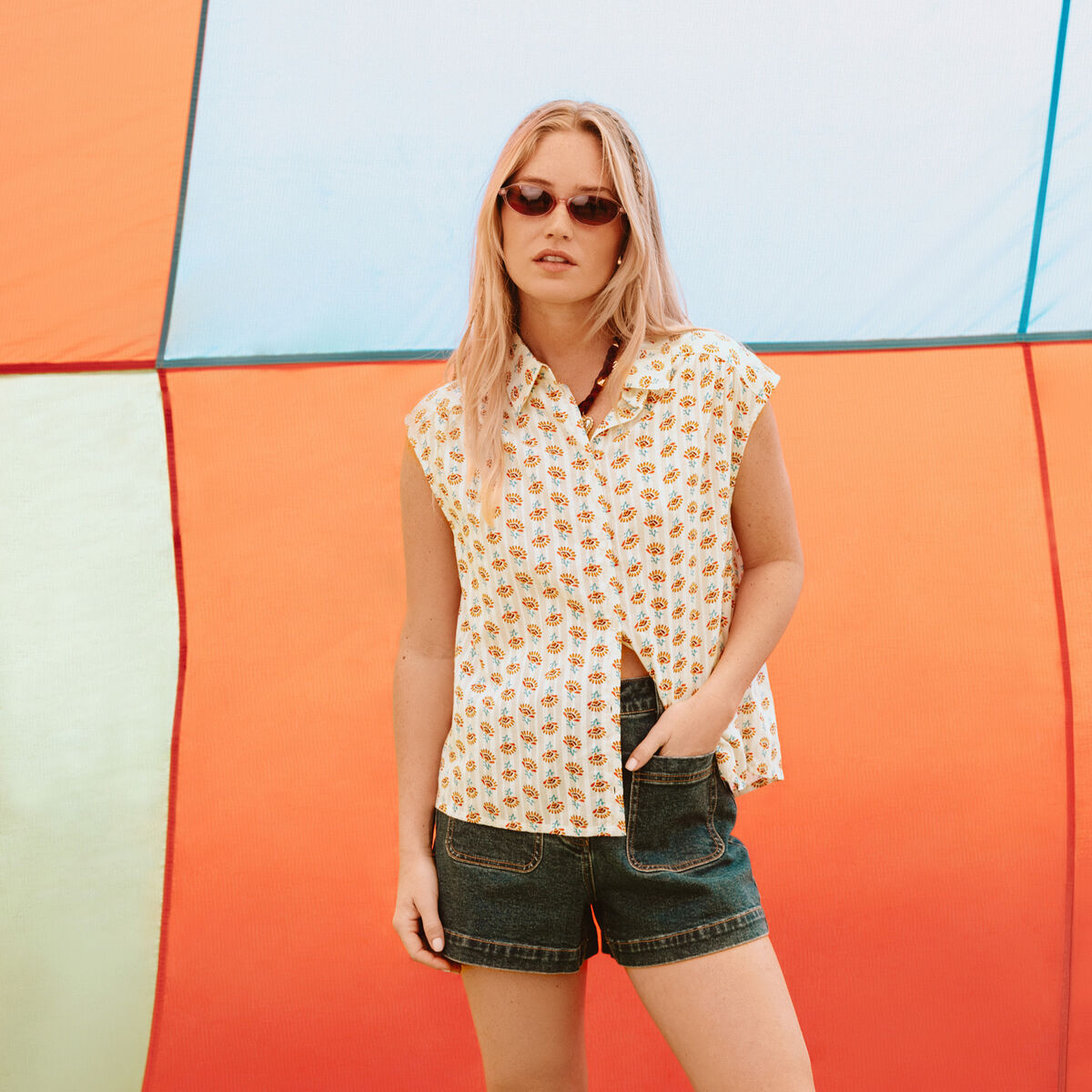 Short mom en jean denim double stone femme