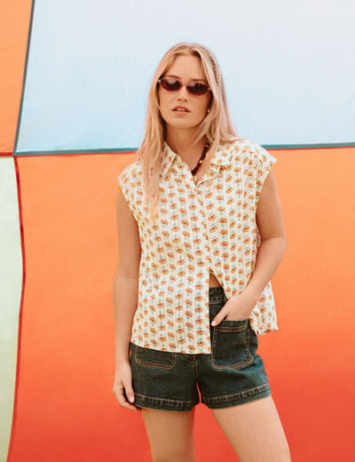 Short mom en jean denim double stone femme