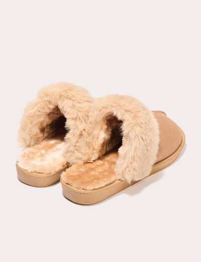 Chaussons fausse fourrure sable femme
