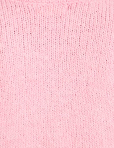 Gilet ample col rond manches longues rose femme