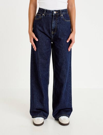 Jean wide leg taille haute Petite denim blue black femme