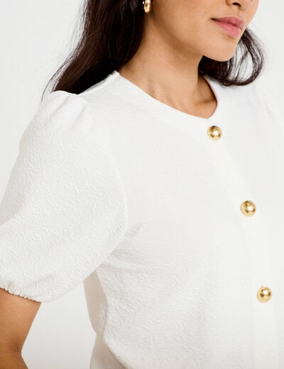 Blouse droite manches courtes ecru femme