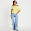 T-shirt col bateau manches courtes jaune citron femme
