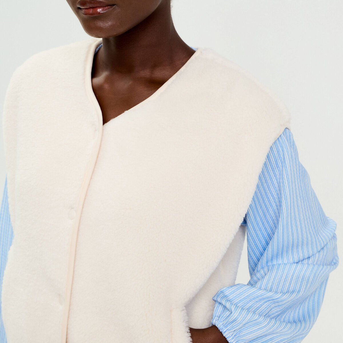 Gilet sans manches effet polaire ecru femme