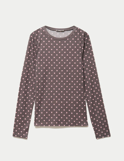 T-shirt ajust&eacute; col rond manches longues marron fonc&eacute; femme