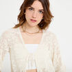 Gilet col v manches 3/4 aspect dentelle ecru femme