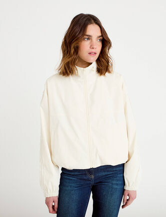 Veste col montant bas resserr&eacute; dentelle ecru femme