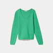 Pull col v manches longues vert femme