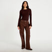 Jean wide leg ray&eacute; taille haute marron femme