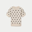 Pull cintr&eacute; col rond manches courtes ecru femme