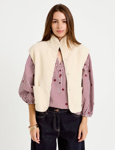 Veste sans manches effet polaire ecru femme