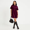 Robe courte droite en velours coton prune femme