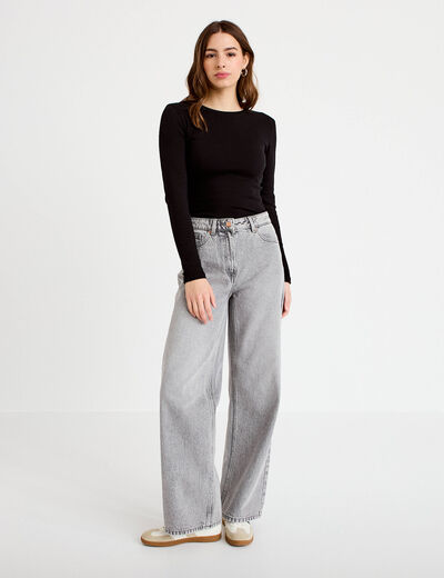 Jeans wide leg taille haute denim gris femme