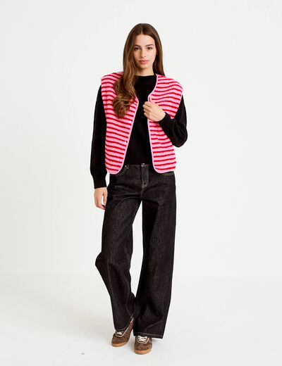 Gilet sans manches effet bouclette rose fushia femme