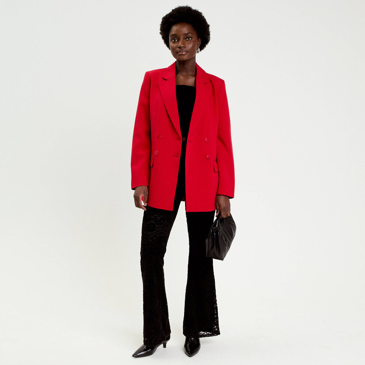 Blazer col tailleur manches longues rouge femme