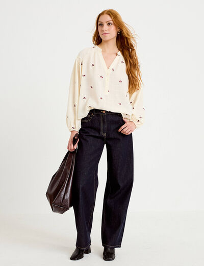 Blouse avec broderie bordeaux femme