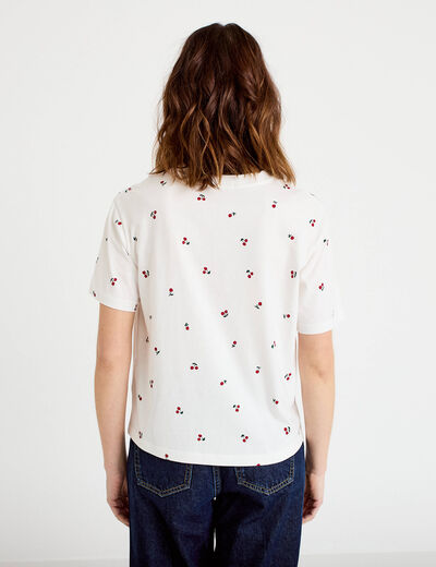 T-shirt &agrave; motif manches courtes blanc femme