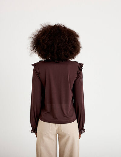 Blouse ample col v manches longues bordeaux femme