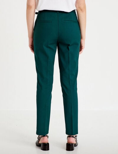 Pantalon cigarette ceintur&eacute; vert fonc&eacute; femme