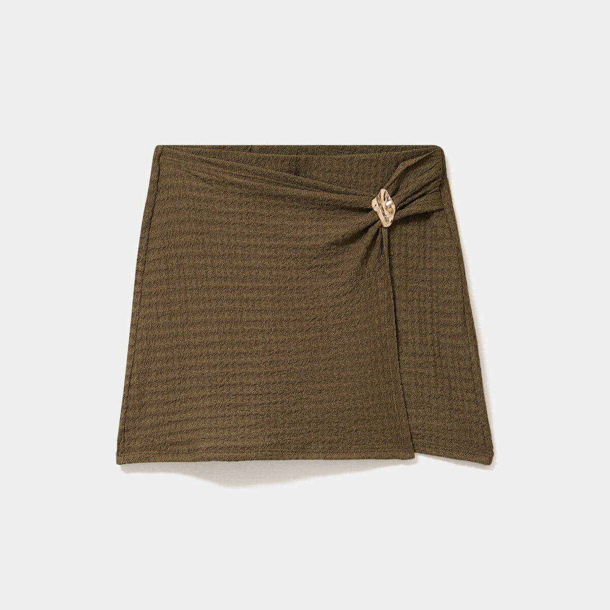 Jupe-short &eacute;vas&eacute;e en maille vert kaki femme