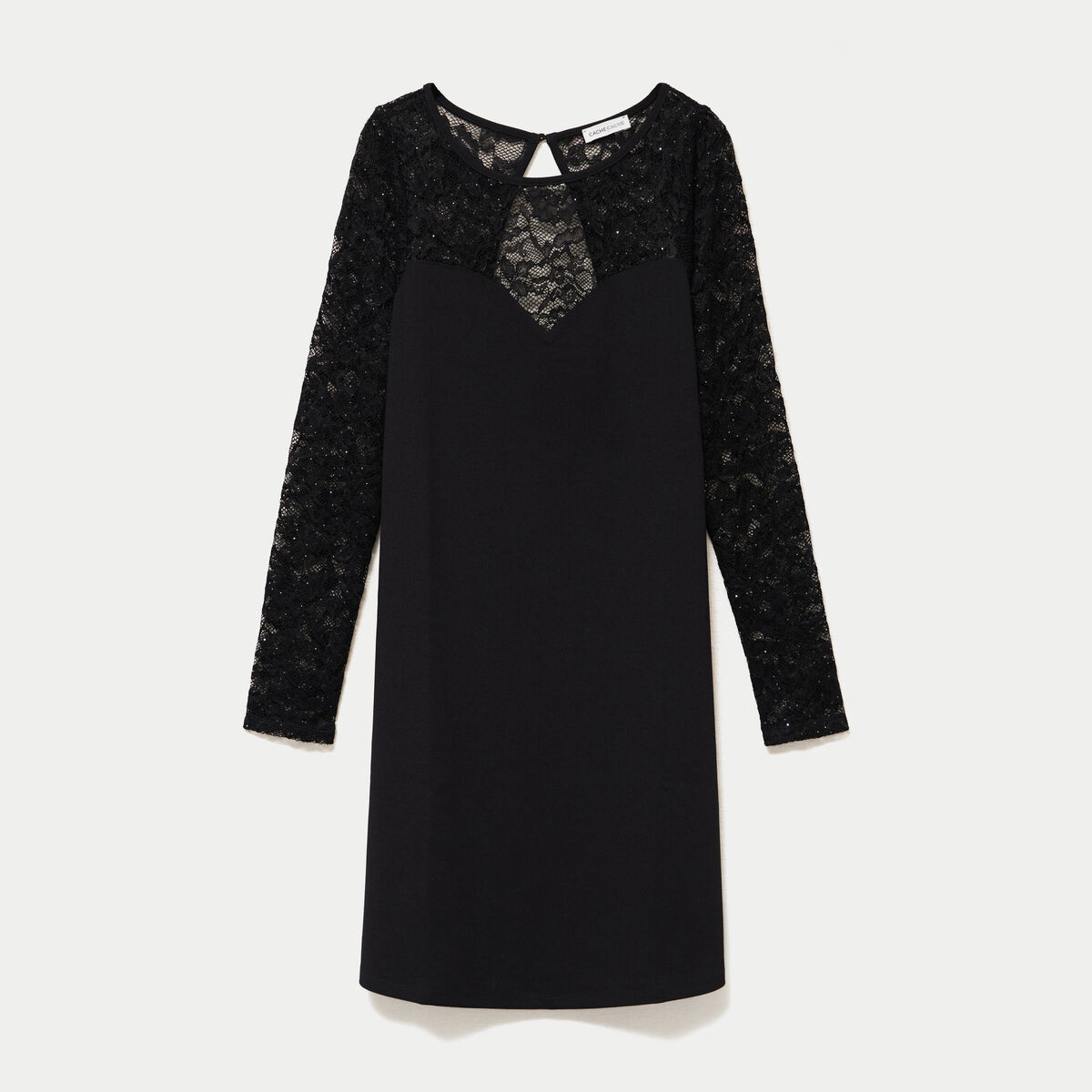 Robe bi-mati&egrave;re courte col rond noir femme