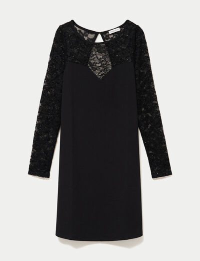 Robe bi-mati&egrave;re courte col rond noir femme
