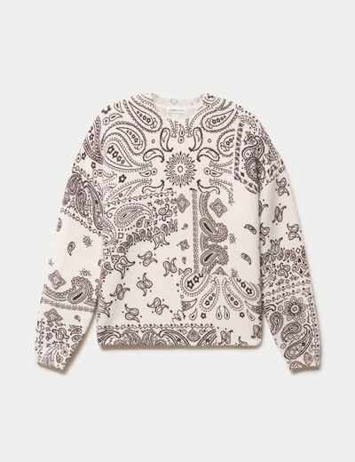 Pull col rond manches longues ecru femme