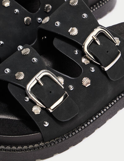 Mules &agrave; d&eacute;tails clout&eacute;s noir femme