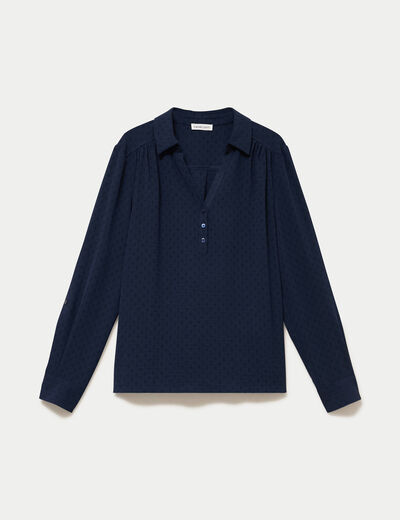 Blouse droite manches longues bleu marine femme