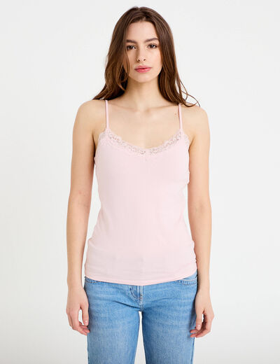 D&eacute;bardeur ajust&eacute; d&eacute;collet&eacute; dentelle rose clair femme