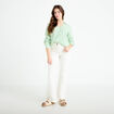 Chemise lin col V manches longues vert femme