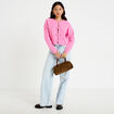 Gilet col rond manches longues avec lien rose clair femme