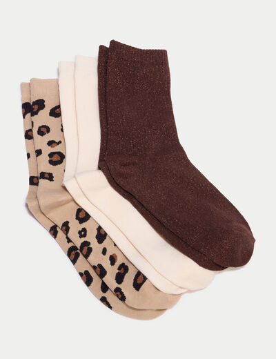 Lot de 3 paires de chaussettes marron fonc&eacute; femme