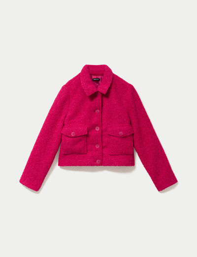 Veste droite courte en bouclette rose fushia femme