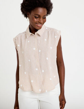 Blouse sans manches col classique marron femme