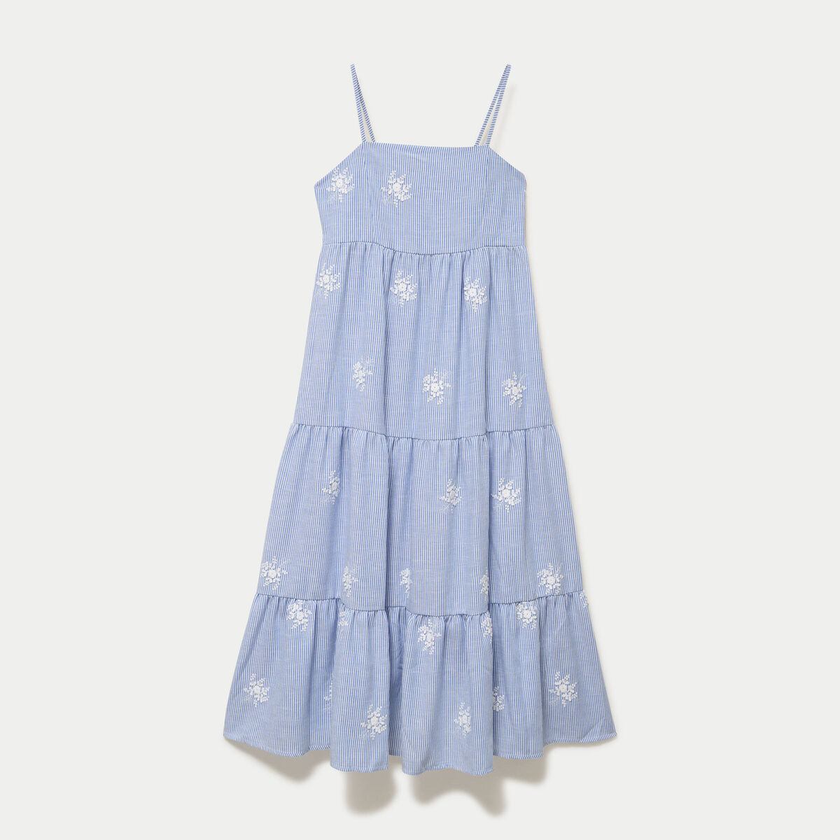 Robe longue &eacute;vas&eacute;e &agrave; fines bretelles blanc femme