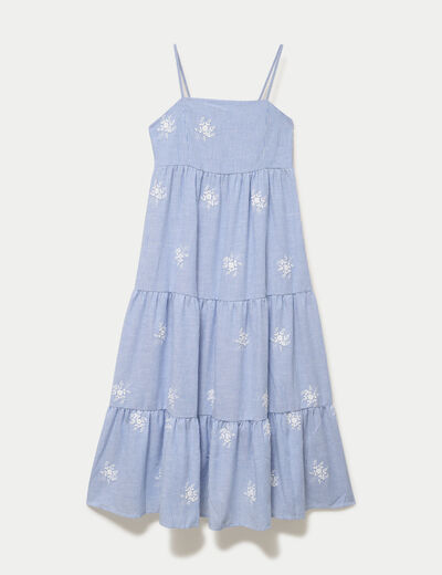 Robe longue &eacute;vas&eacute;e &agrave; fines bretelles blanc femme