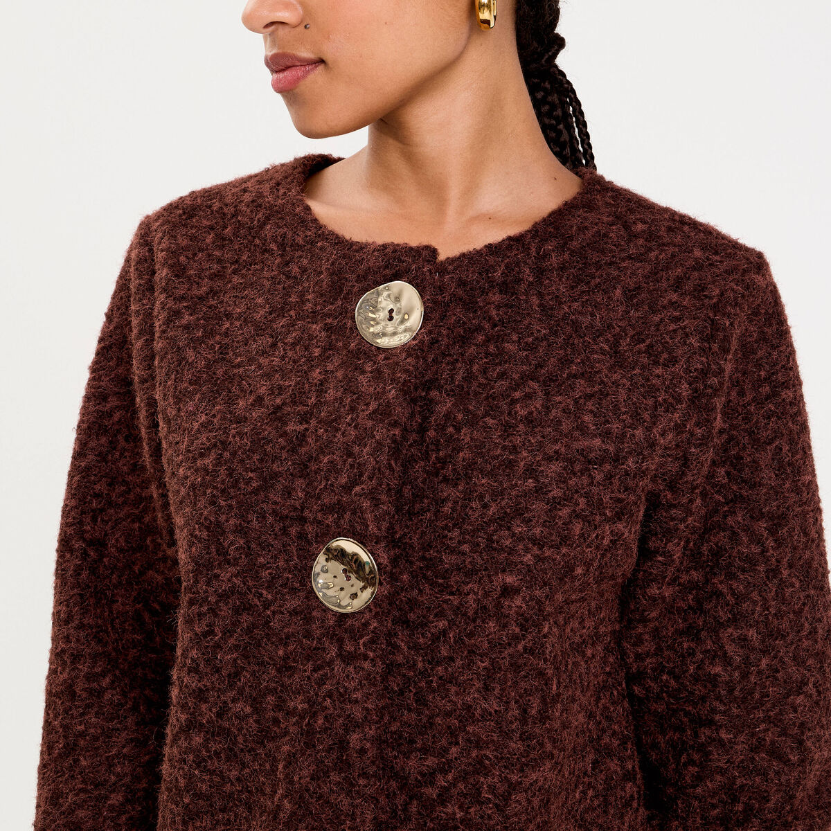 Veste effet polaire marron clair femme