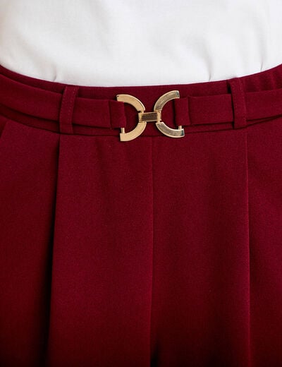 Pantalon large ceinture bijou bordeaux femme