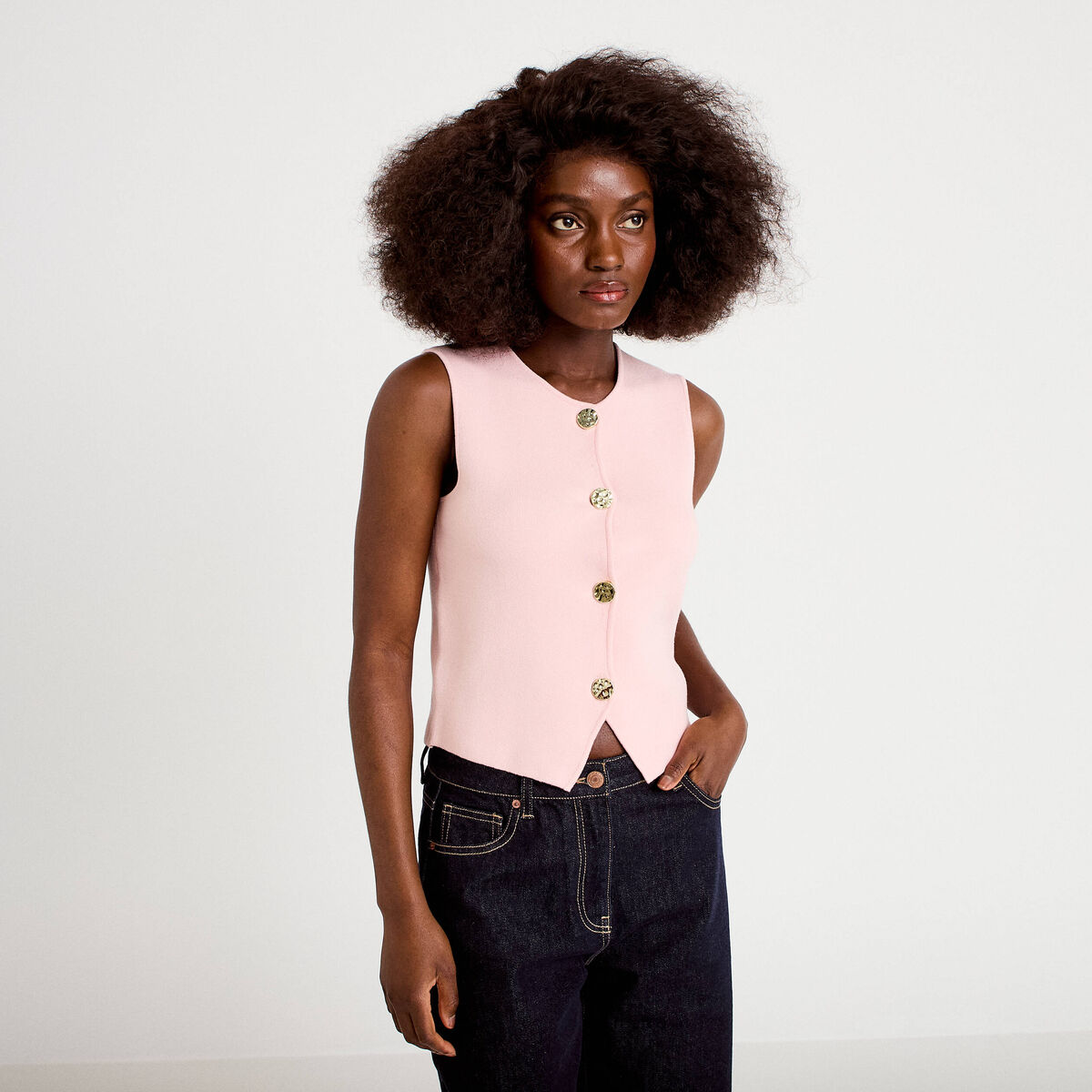 Gilet sans manches cropped rose clair femme