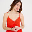Robe bi-mati&egrave;re col v bretelles fines orange fonc&eacute; femme